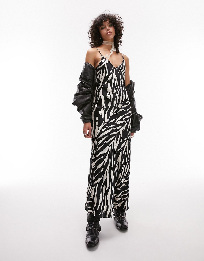 Topshop cami maxi dress in zebra print-Multi