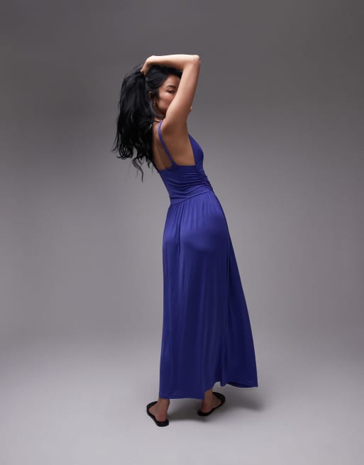Topshop - Cami maxi jurk met gerimpelde taille in kobaltblauw, 3 van 4