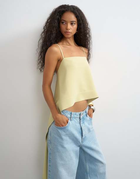 Topshop cami med firkantet hals og draperet detalje bagpå i salviegrøn - view 1