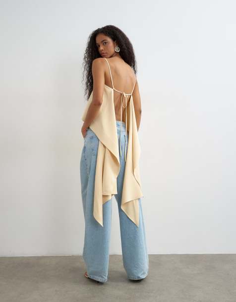 Topshop cami med fyrkantig halsringning och draperad detalj i ryggen i naturvit - view 1