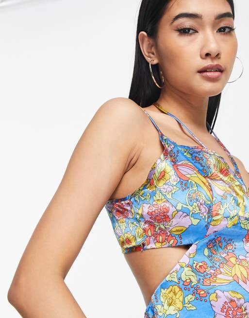 Topshop - Cami met bandjes, uitsnijding en dromerige bloemenprint in multi, 3 van 4