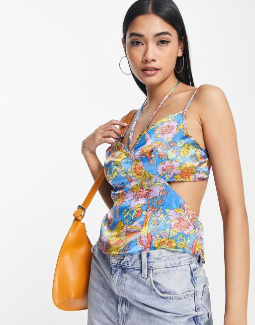 Topshop - Cami met bandjes, uitsnijding en dromerige bloemenprint in multi, 4 van 4