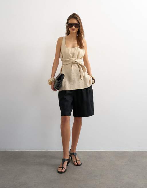Topshop - Cami met lage ronde hals en gestrikte taille in stone, 2 van 4
