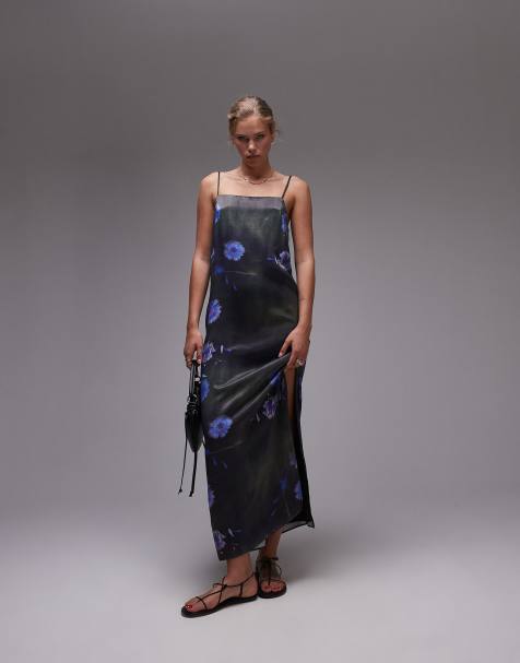 Topshop - Cami-midikjole med firkantet hals i blomstret satin - view 1