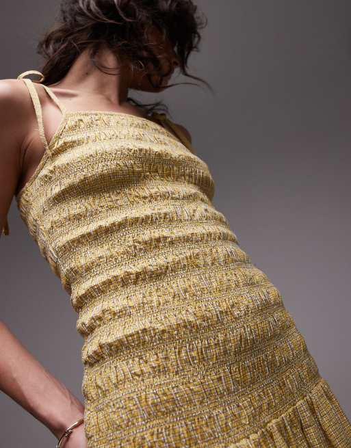 Topshop Cami shirred midi dress in yellow check