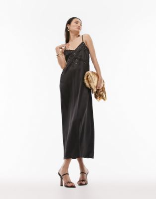 Topshop Cami Slip Dress With Cut Out Detailing In Black