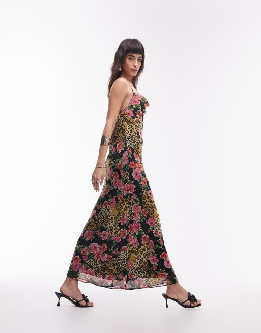 Topshop - Cami-slip-midikjole med leopard og roseprint, 4 af 4