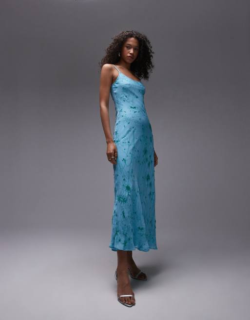 Topshop - Cami slipdress met borduursels en versiering in blauw