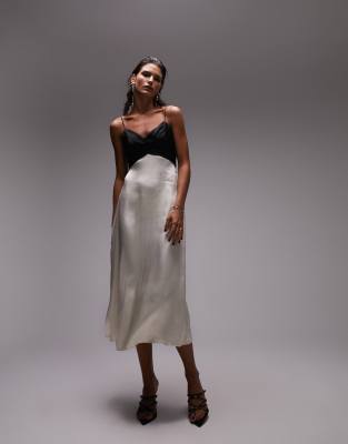 topshop cami v neck midi dress in black and white