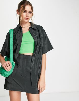 Camicia a a maniche corte color antracite con doppie tasche-Grigio - Topshop Camicia donna  - immagine3