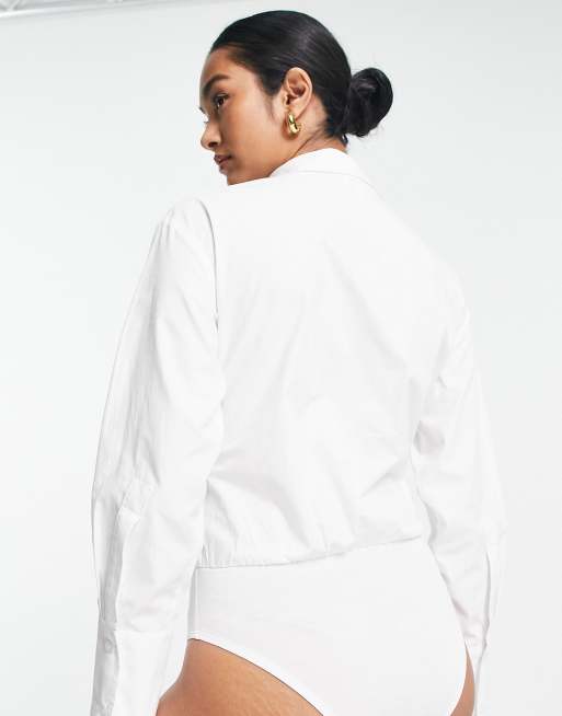 Topshop Camicia a body bianca con dettaglio attorcigliato sul davanti