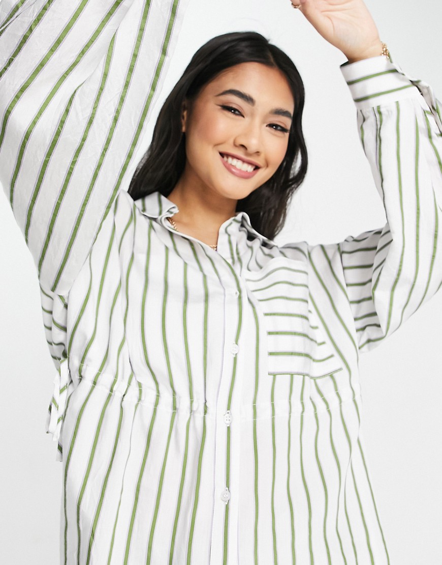 Camicia allacciata in vita verde a righe - Topshop Camicia donna  - immagine1