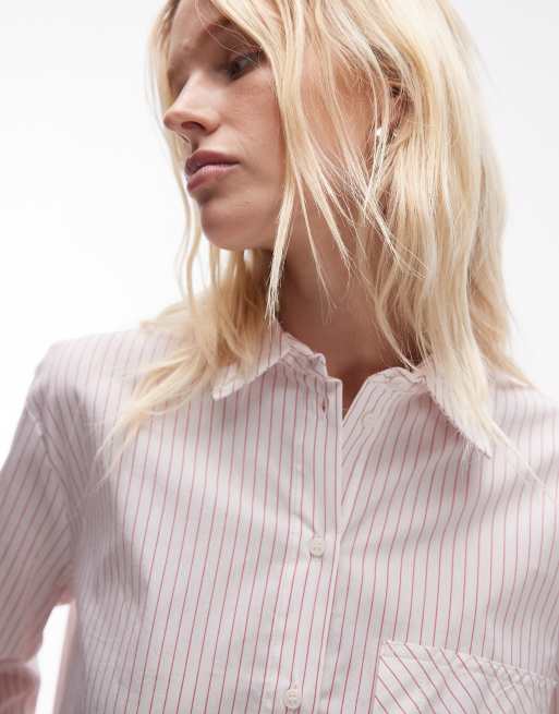 Topshop - Camicia bianca a righe rosse con tasca, 3 di 4