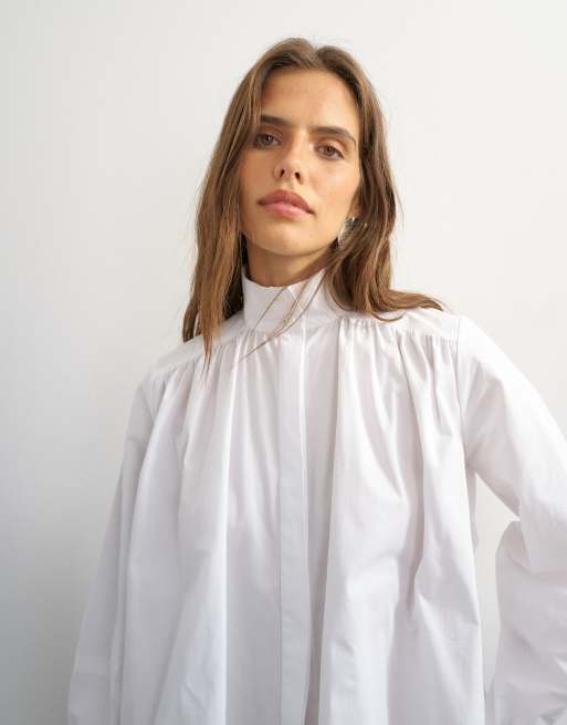 Topshop camicia bianca con collo alto e maniche a palloncino, 2 di 4