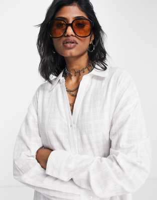 Camicia bianca da spiaggia a quadri grandi-Bianco - Topshop Camicia donna  - immagine1