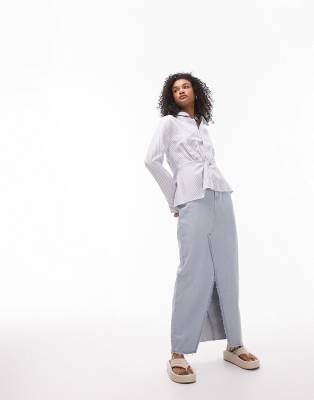 Camicia blu a righe attorcigliata sui fianchi - Topshop Camicia donna  - immagine2