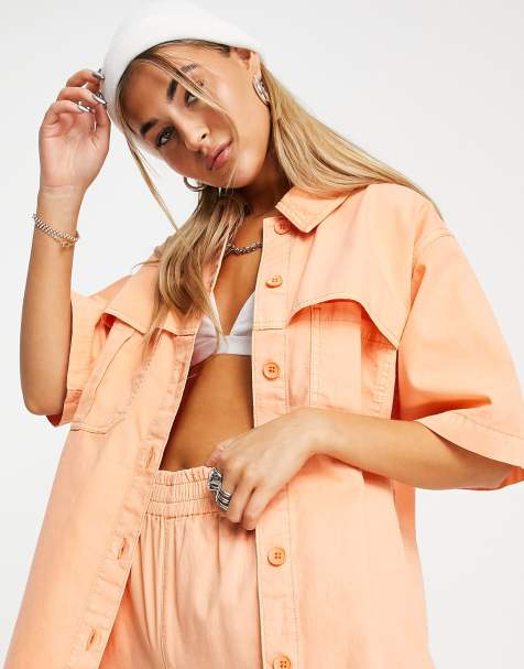 Topshop - Camicia casual a maniche corte in tessuto leggero arancione in coordinato - view 1