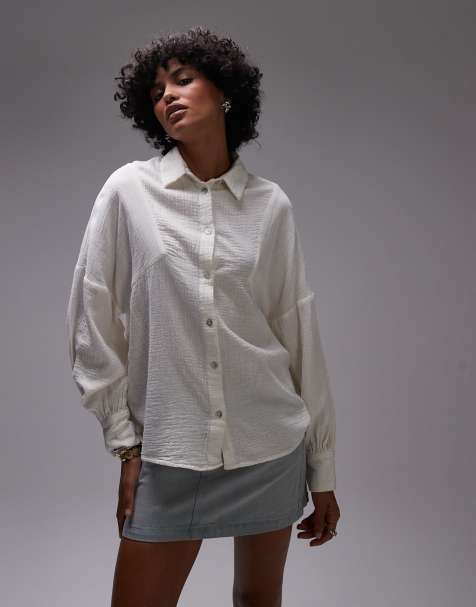 Topshop - Camicia casual in cotone avorio con spalle scese - view 1
