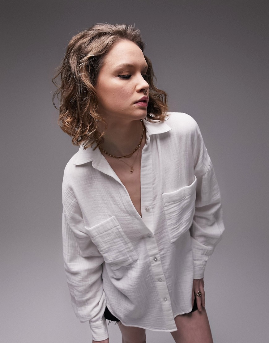 Camicia casual in cotone avorio-Bianco - Topshop Camicia donna  - immagine1
