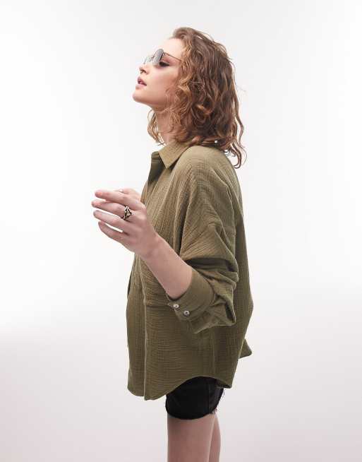 Topshop - Camicia casual in cotone kaki