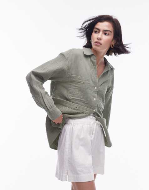 Topshop - Camicia casual in cotone kaki - view 1