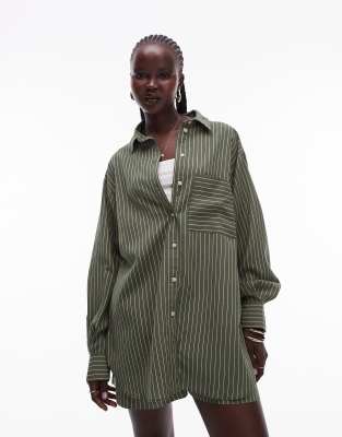 Topshop - Camicia color oliva a righe in coordinato