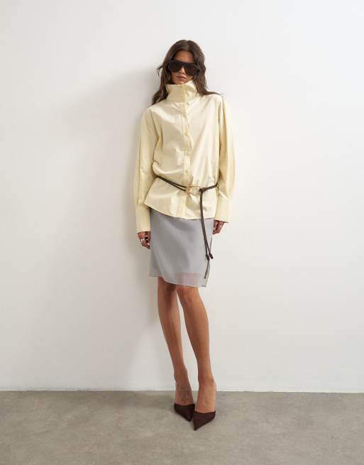 Topshop camicia con collo a imbuto color burro, 1 di 4