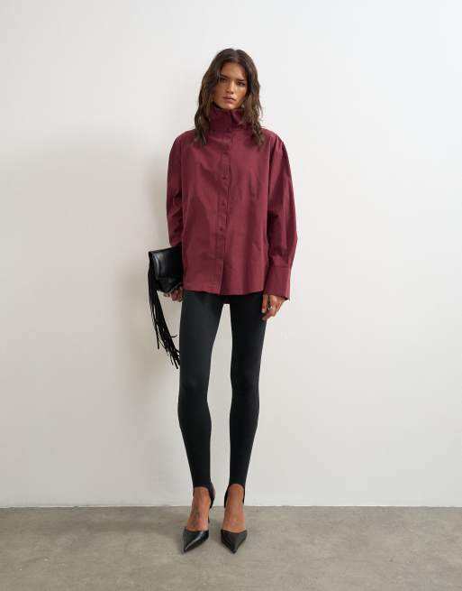 Topshop camicia con collo a imbuto color fico, 1 di 4