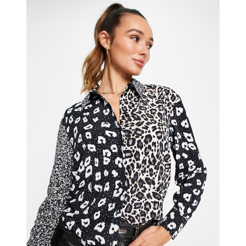 Camicie e bluse Donna Topshop - Camicia con stampa animalier e motivo patchwork monocromatico