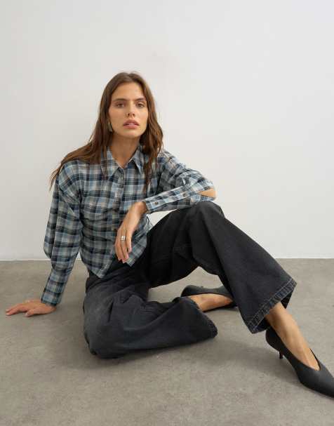 Topshop camicia coordinata aderente a quadri blu navy - view 1