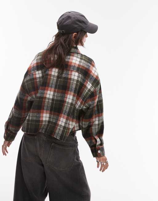 Topshop - Camicia corta squadrata a quadri spazzolata, 4 di 4