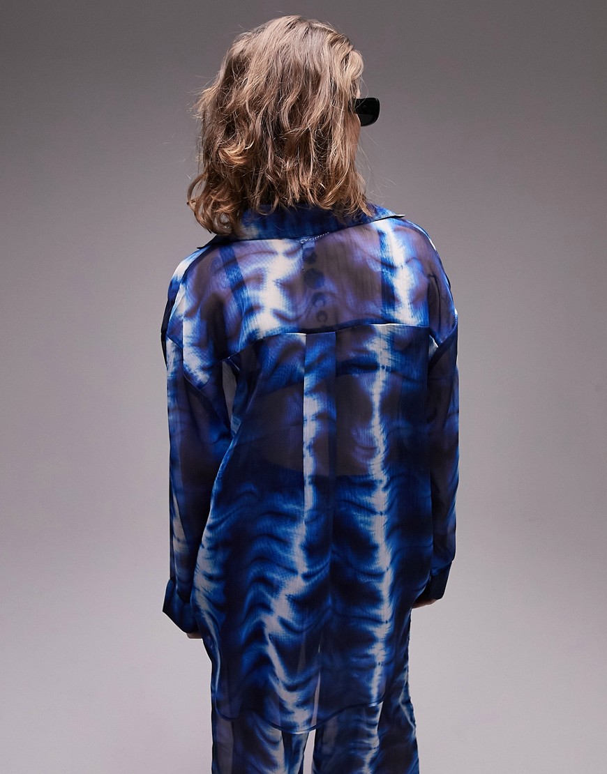 Camicia da mare in chiffon blu con stampaBatikin coordinato - Topshop Camicia donna  - immagine3