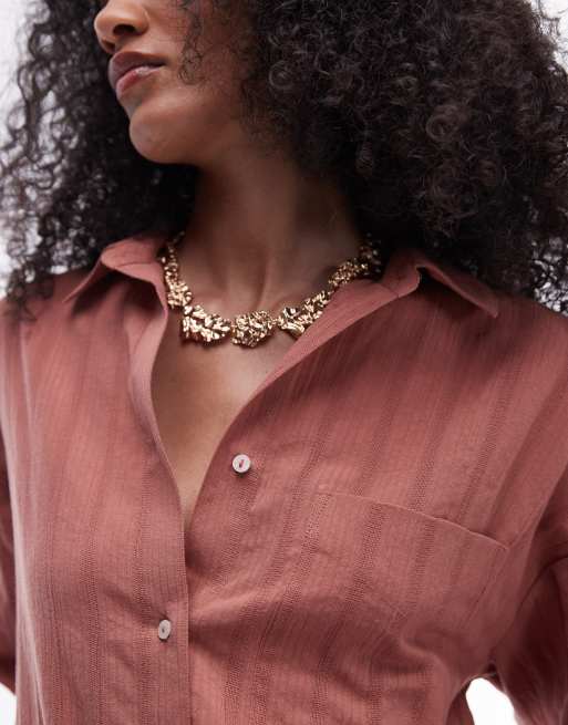 Topshop Camicia da spiaggia a maniche lunghe color cipria
