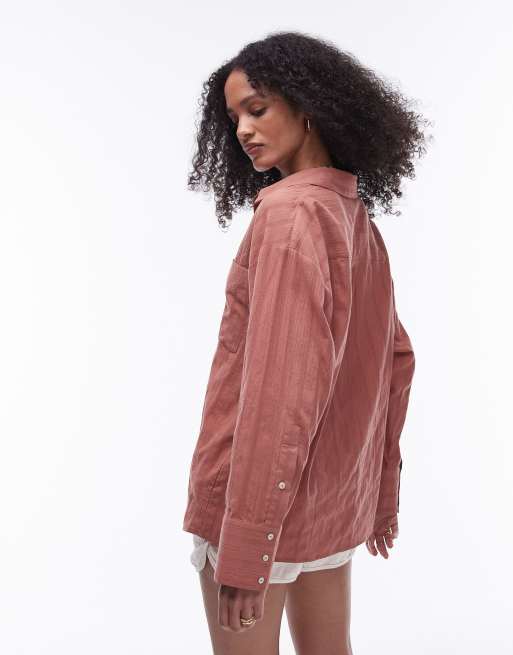 Topshop Camicia da spiaggia a maniche lunghe color cipria