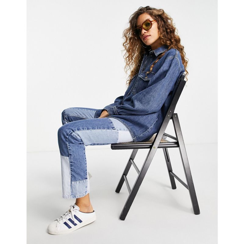 Top 5228h Topshop - Camicia di jeans oversize in misto cotone riciclato, colore blu medio 