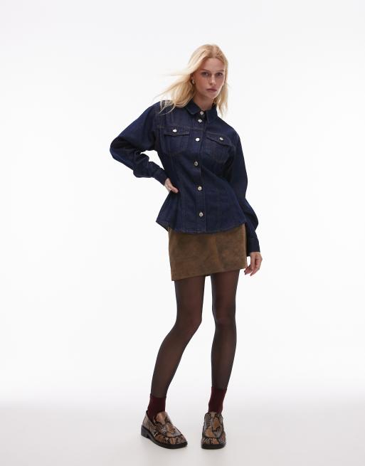 Topshop - Camicia di jeans stretta in vita color indaco grezzo, 3 di 4