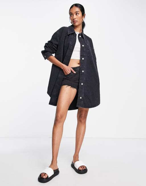 Topshop - Camicia di jeans super oversize nero slavato 