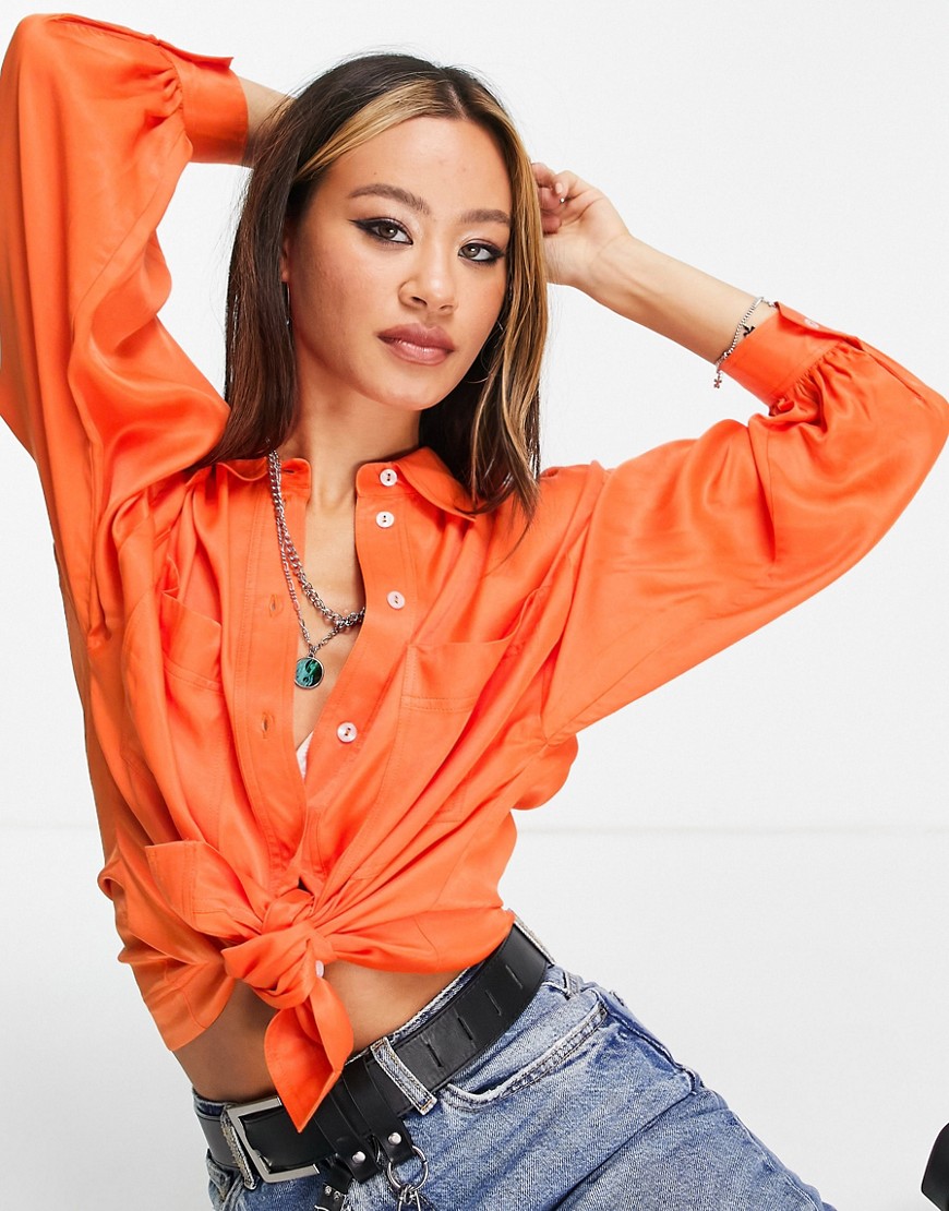Camicia elegante arancione con tasca - Topshop Camicia donna  - immagine3
