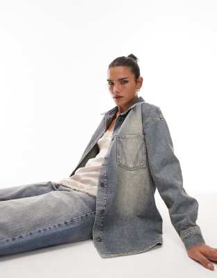 Topshop denim shacket in authentic blue  - ASOS Price Checker