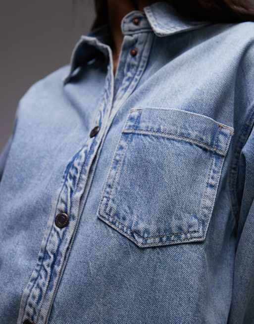Topshop - Camicia giacca in denim lavaggio candeggiato, 3 di 4