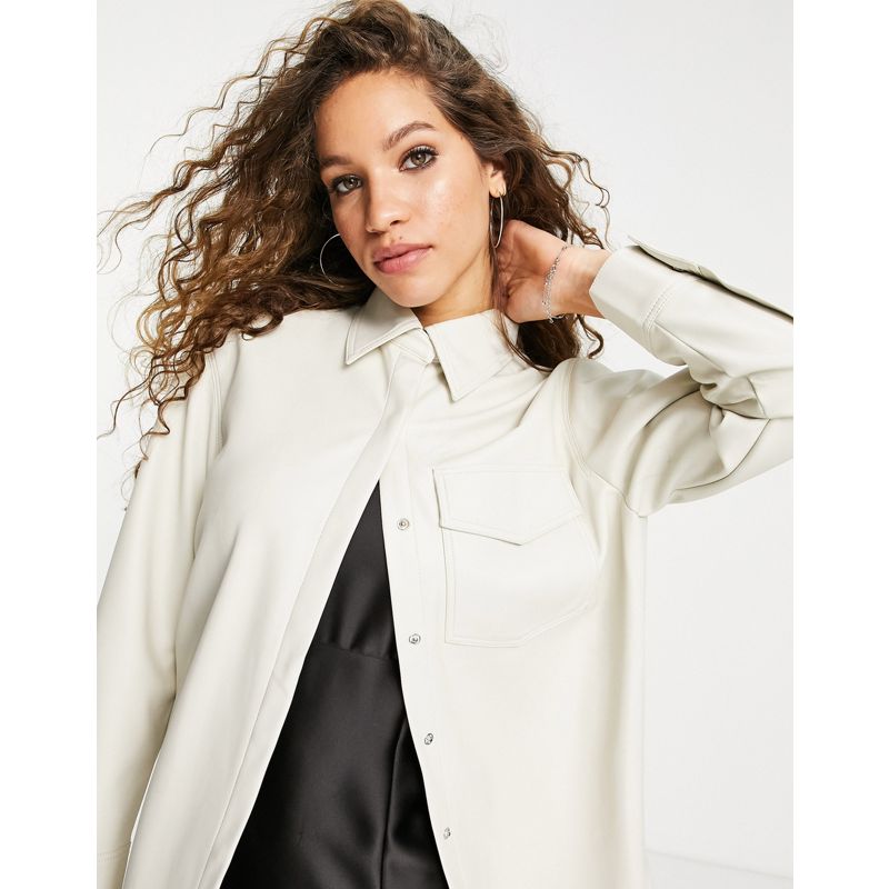 Donna Giacche Topshop - Camicia giacca oversize in pelle sintetica bianca
