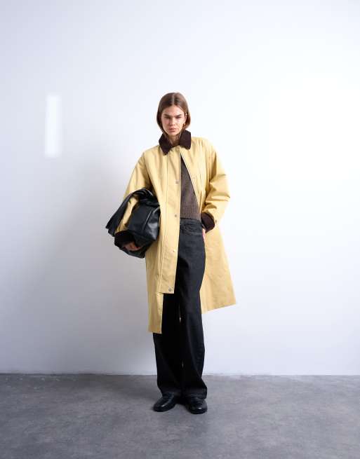 Topshop - Camicia giacca taglio lungo color senape con colletto a contrasto