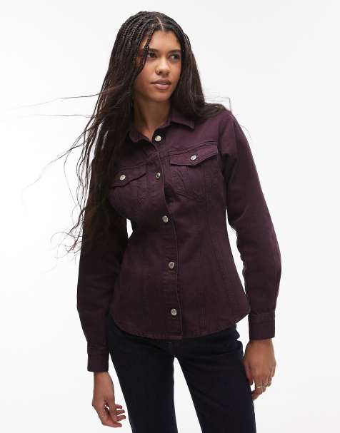 Topshop - Camicia in denim bordeaux stretta in vita - view 1
