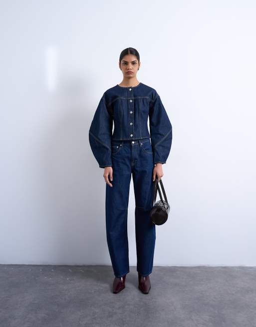 Topshop - Camicia in denim stretta in vita con maniche ovoidali rinse wash, 2 di 4
