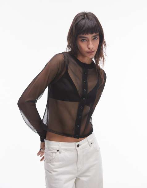 Topshop - Camicia in maglia trasparente nera - view 1