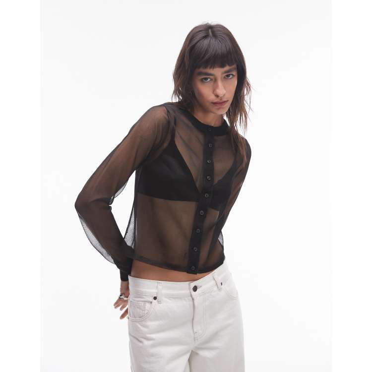 Topshop Camicia in maglia trasparente nera