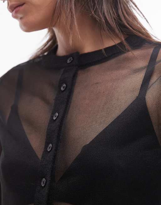 Topshop Camicia in maglia trasparente nera