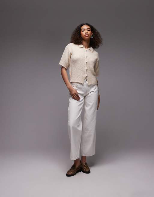 Topshop - Camicia in misto lana ristretta écru con bottoni, 2 di 4
