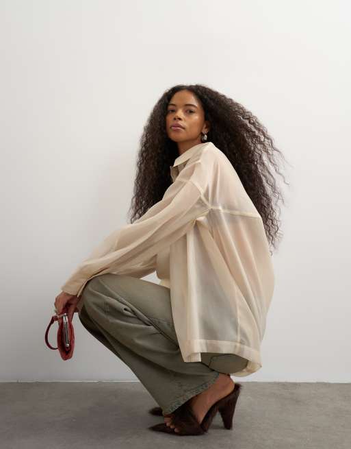 Topshop camicia in organza color avorio, 1 di 4