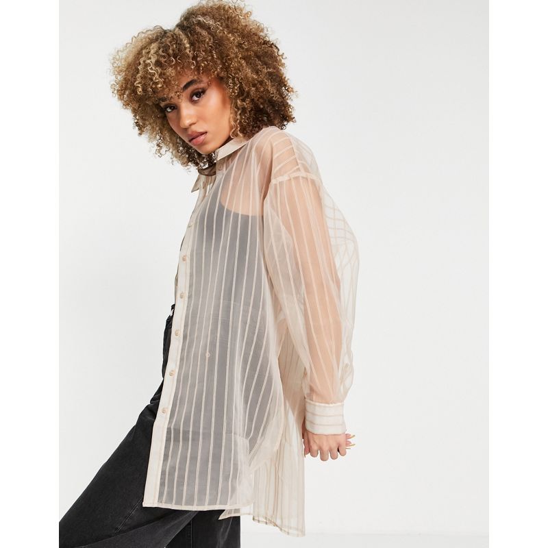 Donna Top Topshop - Camicia in organza color cammello a righe